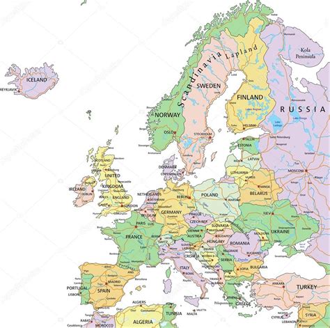 Europe Political Map And Roads Detailed Vector Royalty Free Stock Images