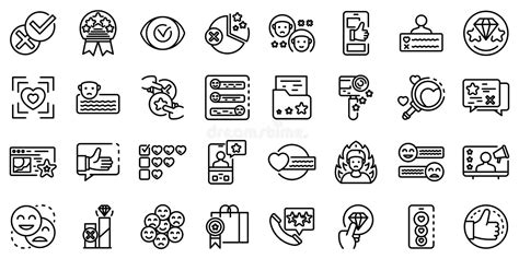 Product Review Icons Set Outline Style Stock Vector Illustration Of