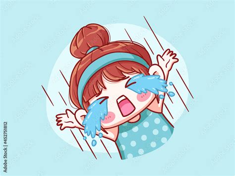 Cute And Kawaii Girl Crying Out Loud Manga Chibi Illustration Stock