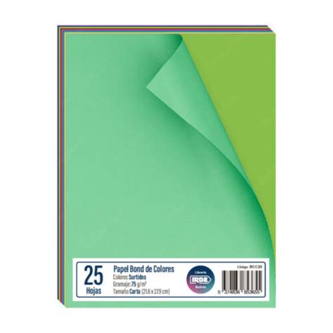 Papel Bond De Colores Tamaño Carta 75 Gm² Paquete De 25 Hojas