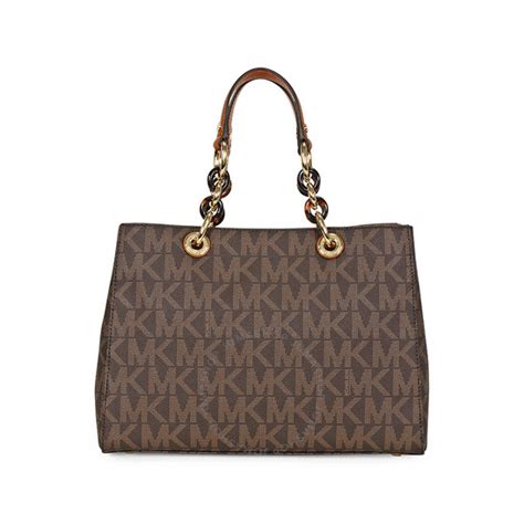 Michael Kors Cynthia Medium Pvc Logo Satchel Handbag In Brown
