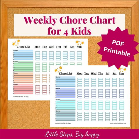 Weekly Chore Chart For 4 Kids Printable Chore List Etsy