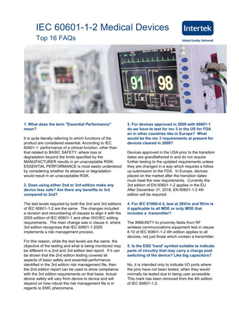 Iec 60601 1 2 Medical Devices Top 16 Faqs