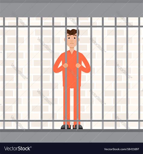Prisoner Behind Bars Convict Inside Jail Vector Image