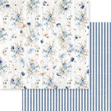 Dusty Blue Floral Double Sided Cardstock 12x12 Delicate Blossom