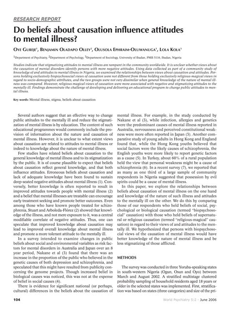 pdf do beliefs about causation influence attitudes to mental illness