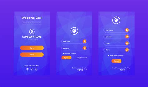 Blue Mobile Ui Kit Login And Sign Up Screen Set 1266973 Vector Art At