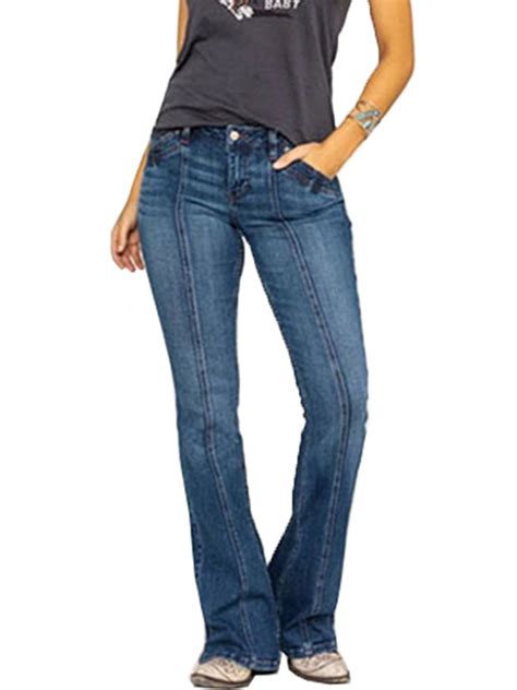 Womens Plus Size Bootcut Flared Jeans Stretch Denim Pants Low Waist