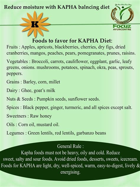 Kapha Diet Chart Ayurveda Diet Chart For Kapha Dosha Body Focuz