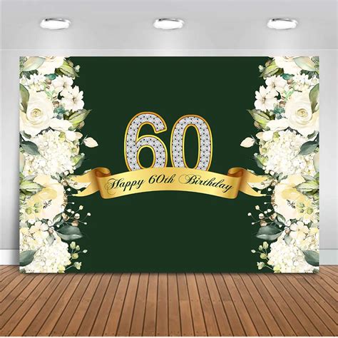 Happy 60th Birthday Backdrop For Photography Spring Flower Green Grass