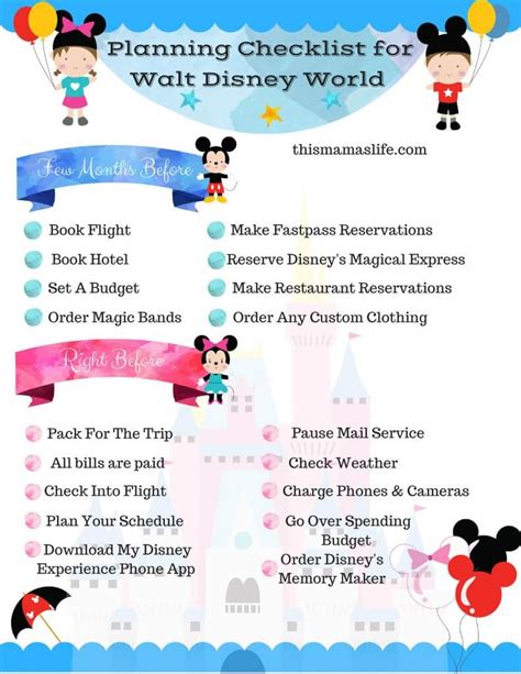 Disney World Trip Planning Checklist Example Calendar Printable
