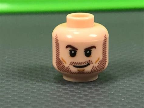 Lego Minifigure Head Male Beard Stubble Dual Sided Smile Angry Brown