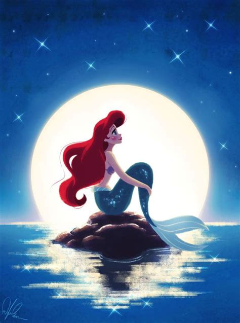 Ariel The Little Mermaid By The Moonlight And Sparkling Stars Disney