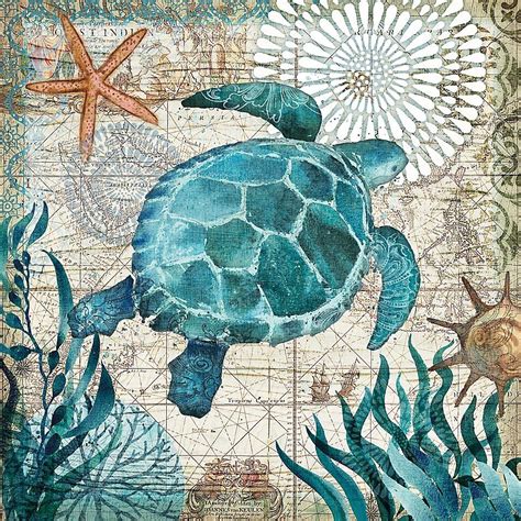 Portfolio Arts Group Monterey Bay Sea Turtle 24 Square Canvas Wall Art