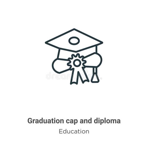 Graduation Cap And Diploma Outline Vector Icon Thin Line Black