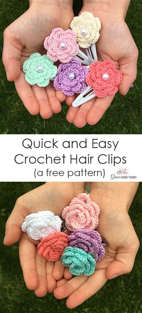 Quick And Easy Crochet Hair Clips A Free Tutorial Grace And Yarn