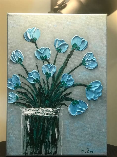 Acrylic Textured Floral Flower Painting Canvas Textured Canvas Art