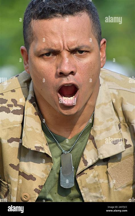Shouting Army Male Soldier Stock Photo Alamy