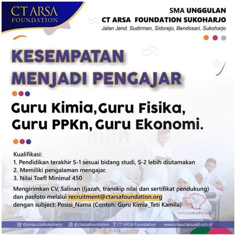 Lowongan kerja sukoharjo pt kanaan global indonesia. Lowongan Kerja Guru SMA Unggulan CT Arsa Foundation Sukoharjo - INFO LOKER SOLO