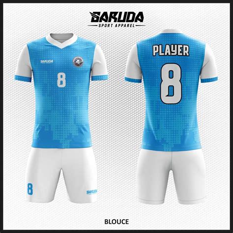 Desain Baju Futsal Code Blouce Biru Putih dengan Tampilan Maskulin dan