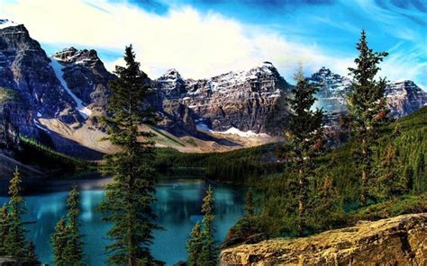 Download Wallpapers Moraine Lake Hdr Mountains Banff National Park