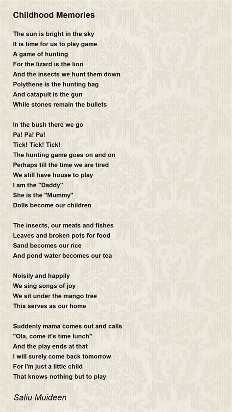 Childhood Memories Poem By Saliu Muideen Poem Hunter