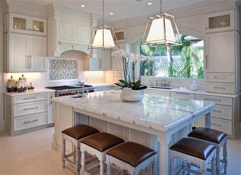 That's why the kitchen needs to be ivniting and airy, to give a feeling and cozyness and cleanness. Charleston white kitchen stainless steel appliances Traditional Kitchen with marble top table ...