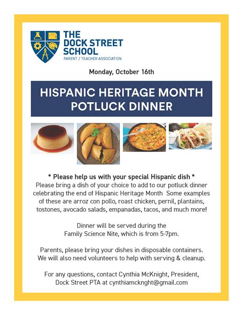 Hispanic Heritage Month Potluck Dinner Dock Street School