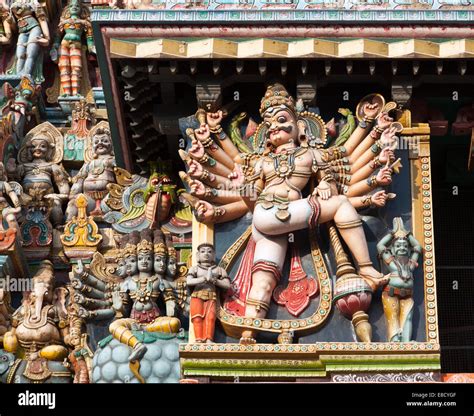 Carvings On The Historic Hindu Meenakshi Amman Temple At The Heart Of