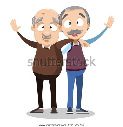 Smiling Embraced Elderly Men Cartoon Personages Stock Vector Royalty