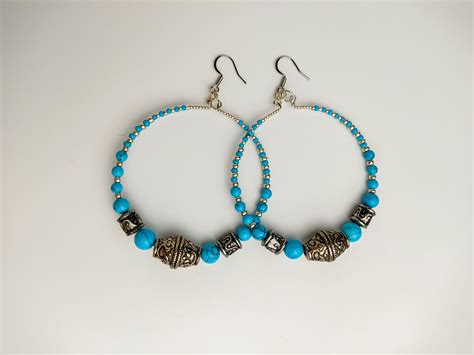 Turquoise Seed Bead Hoop Earrings Beaded Blue Jewelry Etsy