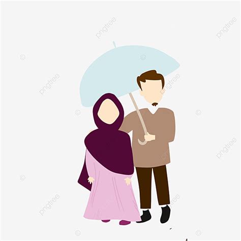 Gambar Pasangan Muslim Memakai Payung Saat Hujan Pasangan Muslim Hujan Png Transparan Clipart