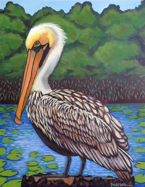 Brown Pelican 22x28 Inch Original Acrylic Painting By Erica
