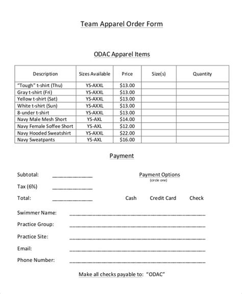 12 Apparel Order Forms Free Sample Example Format Download Free