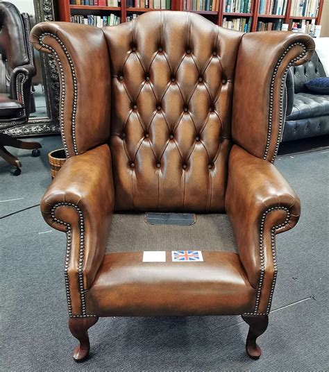 2 X Chesterfield Scroll Wing Armchairs Antique Tan Leather Etsy