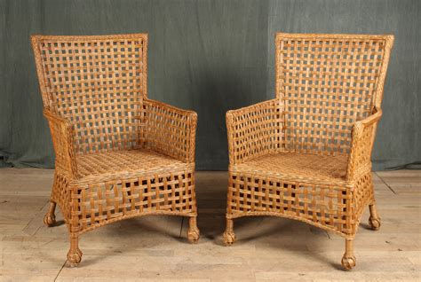 Lot Pair High Back Wicker Chairs