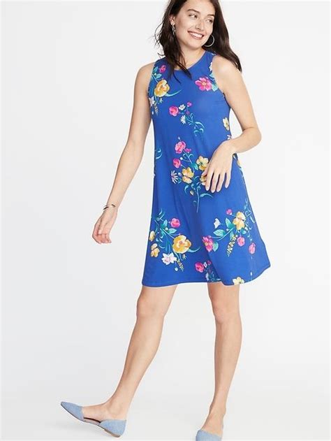Old Navy Womens Sleeveless Jersey Swing Dress Blue Floral Big And Tall