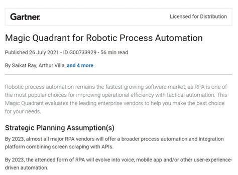 Gartner Magic Quadrant Rpa Robotic Process Automation Project Consult
