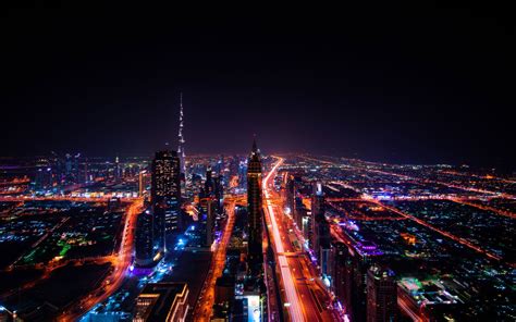 1280x800 Dubai Cityscape Buildings Lights 8k 720p Hd 4k Wallpapers