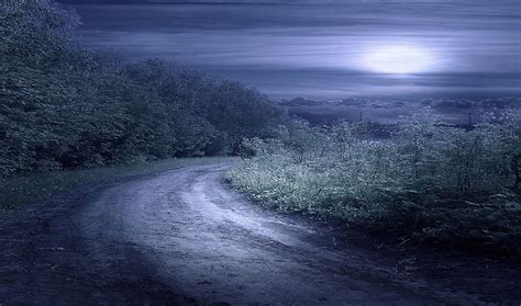 Mystic Night Forest Moonlight Road Clouds Sky Mystic Night Hd