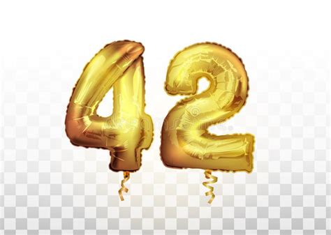 Vector Golden Foil 42 Number Forty Two Metallic Balloon Party