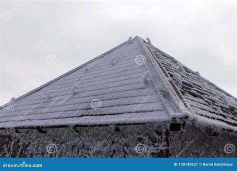 Snow Covered Roof Of The Wooden House Stock Image Image Of Frozen