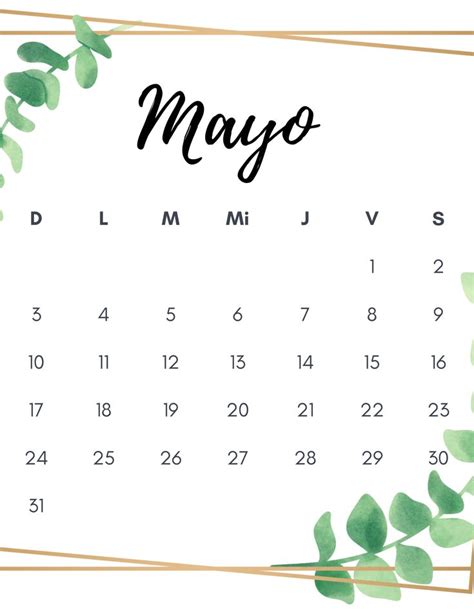 Calendario Mayo Para Imprimir 2020 En 2020 Calendarios Mensuales