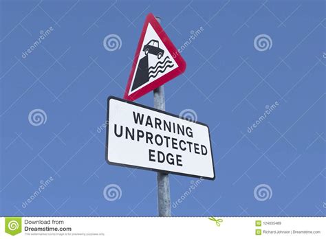Unprotected Edge Warning Sign At Harbour Port For Car And Vehicle