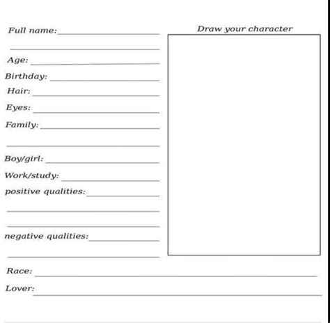 Info For Your Ocs Or To Get To Know Your Characters Character Sheet
