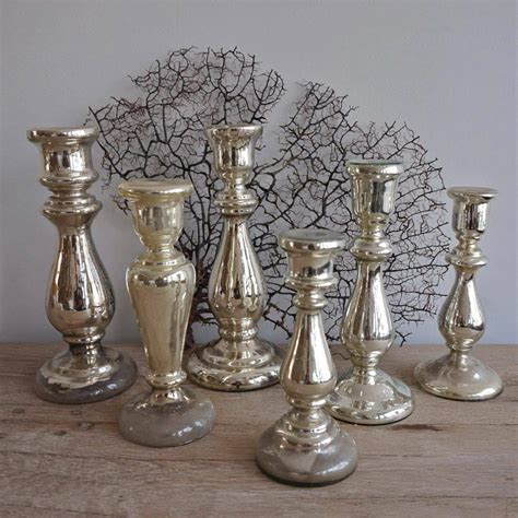 Collection Of Antique Mercury Glass Candlesticks
