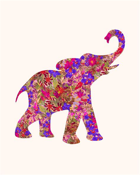 Pink Elephant Baby Elephant Floral Elephant Elephant Art Mixed Media