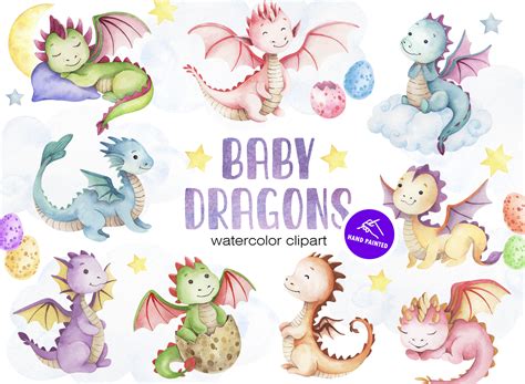 Cute Baby Dragons Watercolor Clipart Graphic By Artpetri Creative Fabrica