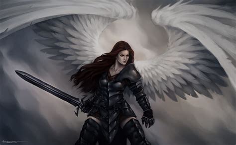 Hd Wallpaper Fantasy Angel Warrior Armor Girl Sword Wings Woman