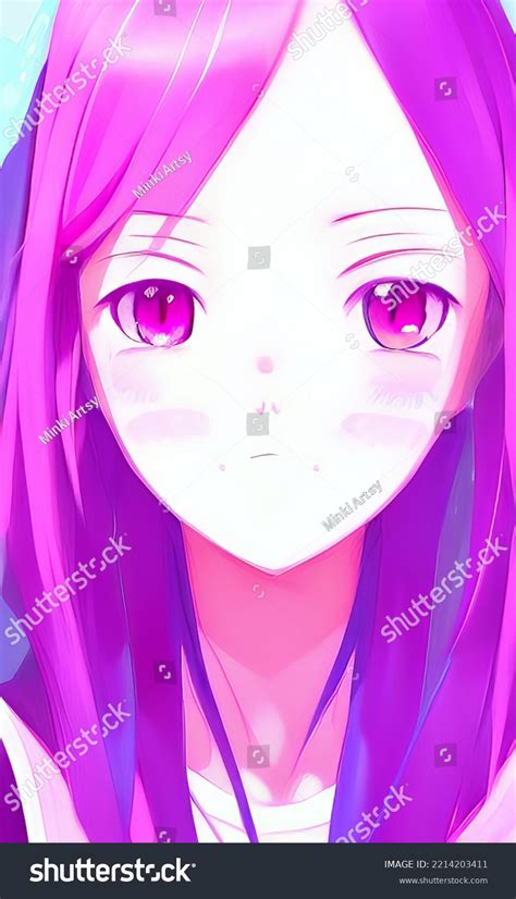Pink Haired Girl Anime Style Digital Stock Illustration 2214203411